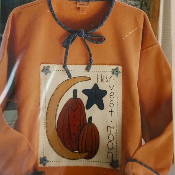 Starry Pines Pattern Harvest Moon Sweatshirt Uncut Vintage Patchwork Folkart - Picture 1 of 5